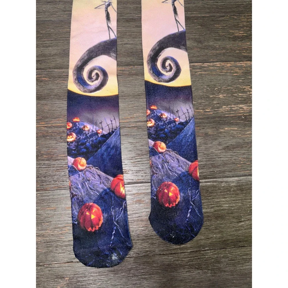 Nightmare Before Christmas Jack Skellington Knee High Socks Halloween Pumpkin
